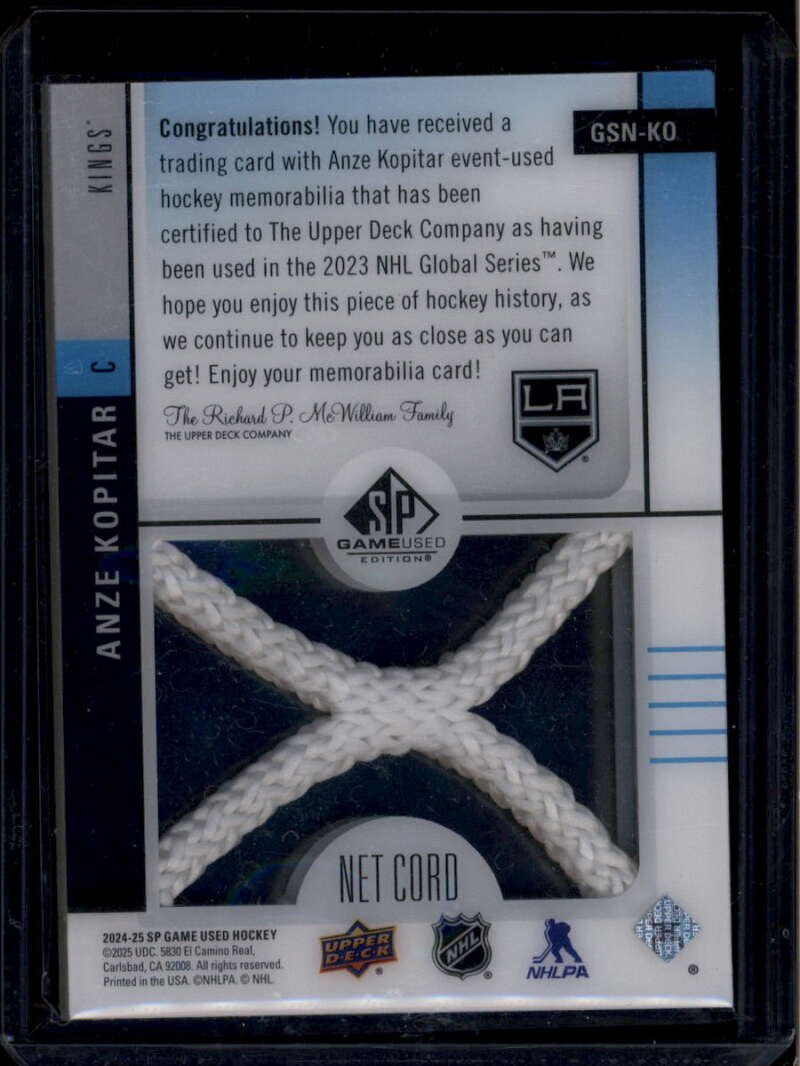 2024-25 SP Game Used Global Series Melbourne GSNKO Anze Kopitar Net Cord 17/35