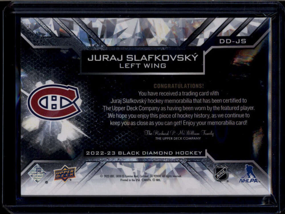 2022-23 Black Diamond Diamond Debut Relics DDJS Juraj Slafkovsky Rookie Jersey
