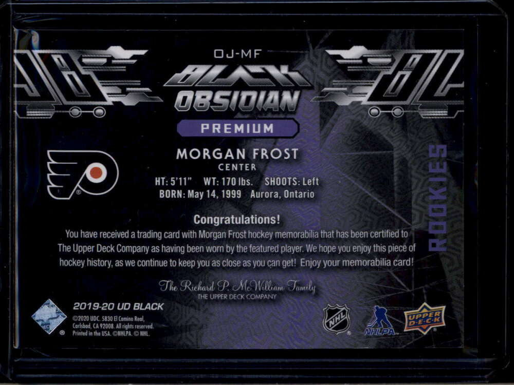 2019-20 UD Black Obsidian Rookie Jerseys Purple Morgan Frost RC Patch 14/35
