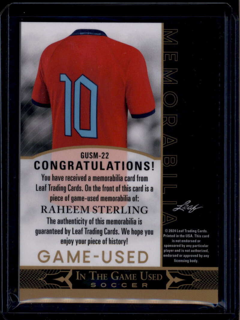 2024 Leaf ITG Used Sports Game-Used Memorabilia Purple Raheem Sterling Patch /12