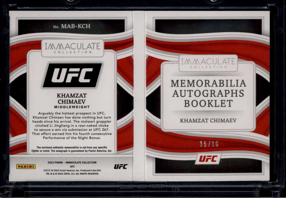 2023 Immaculate UFC Autographs Khamzat Chimaev Booklet Patch Auto 15/16
