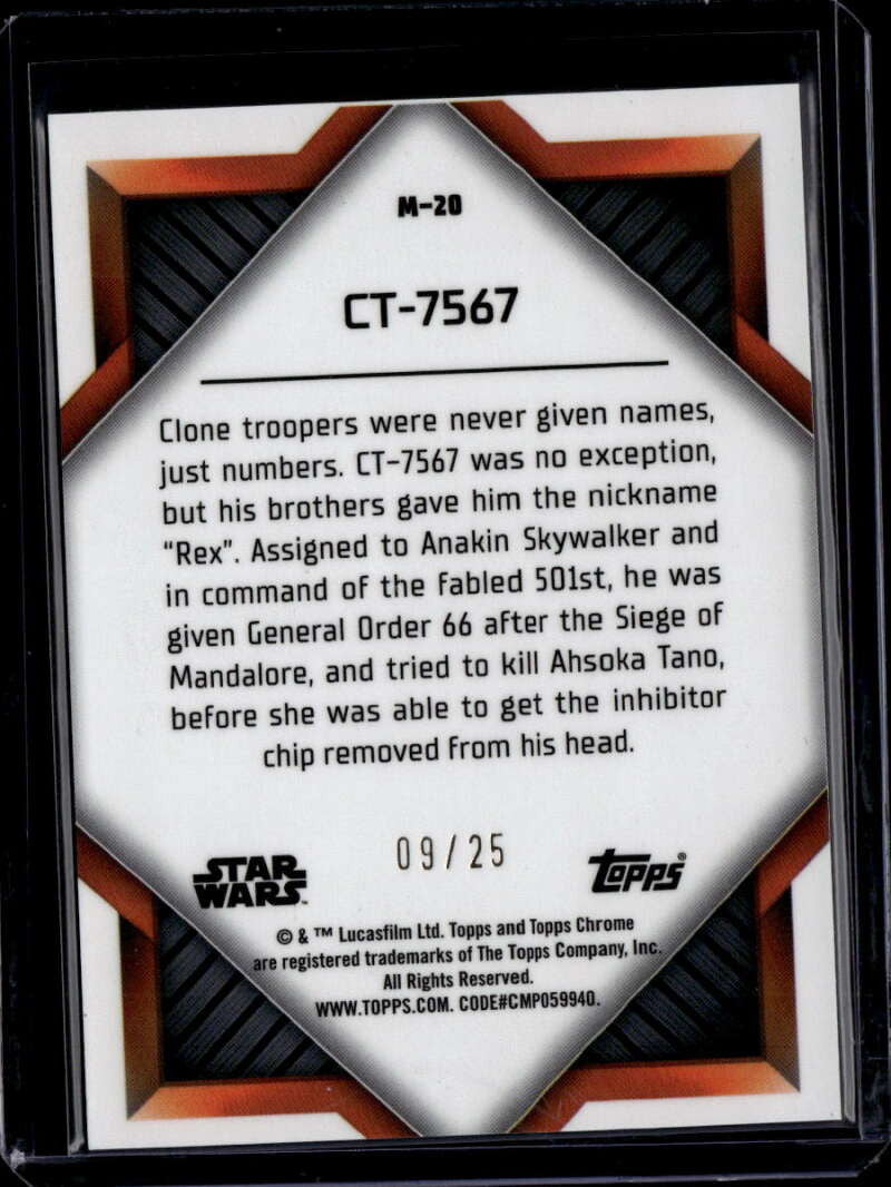 2023 Topps Chrome Star Wars Monikers Orange Refractor m20 CT-7567 Rex 9/25
