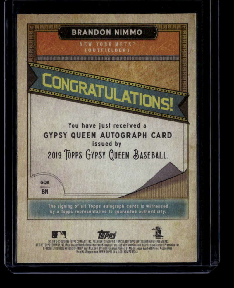 2019 Topps Gypsy Queen Autographs GQABN Brandon Nimmo Auto