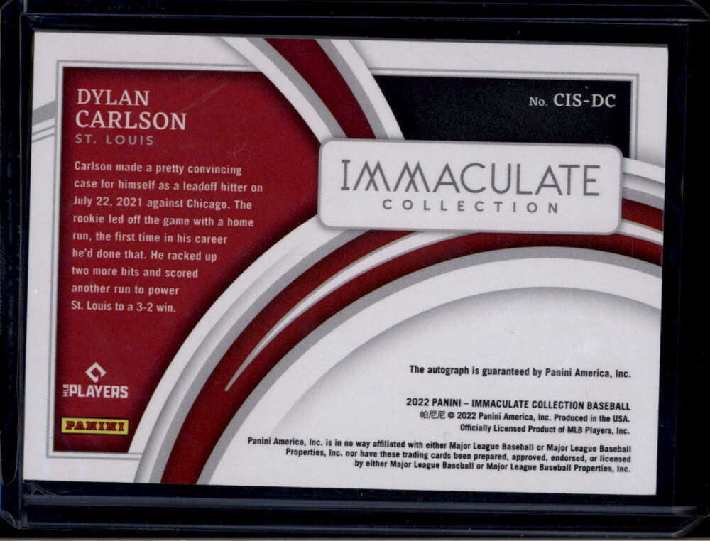 SOLD 174945 2022 Immaculate Collection Clearly Signatures Blue 34 Dylan Carlson Auto 7/10