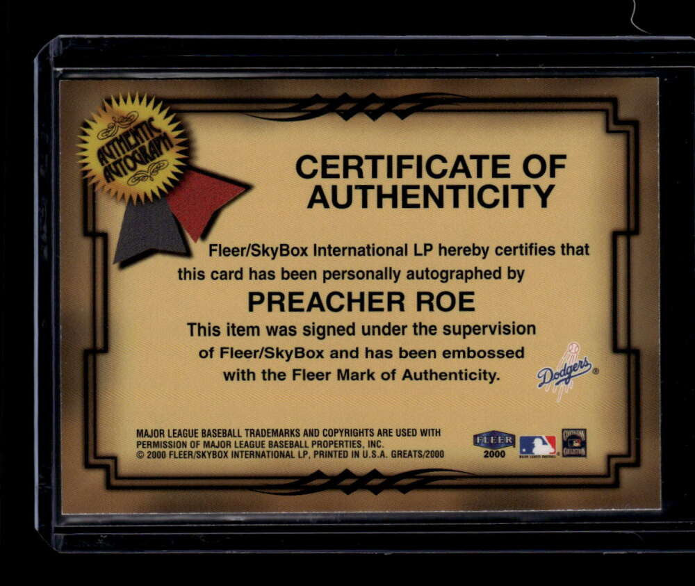 2000 Greats of the Game Autographs NNO Preacher Roe Auto