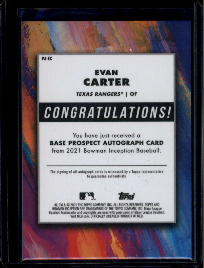 2021 Bowman Inception Autographs PAEC Evan Carter Rookie Auto 253/600