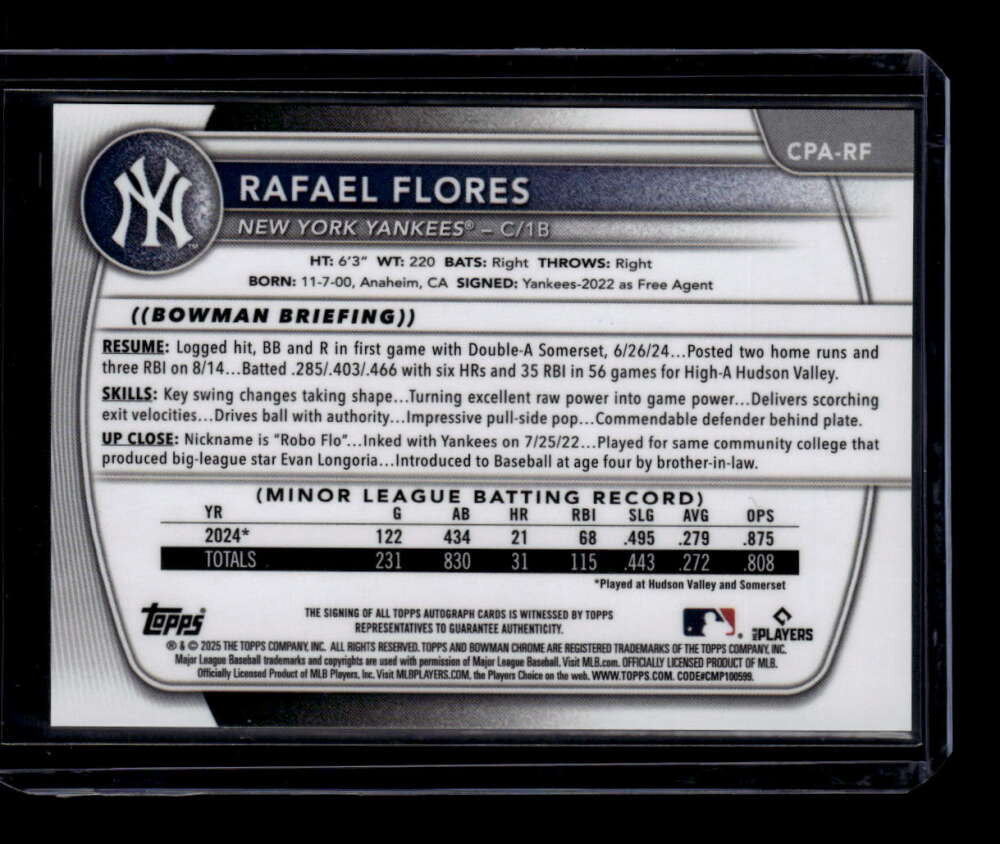2025 Bowman Chrome Prospect Autographs CPARF Rafael Flores Rookie Auto