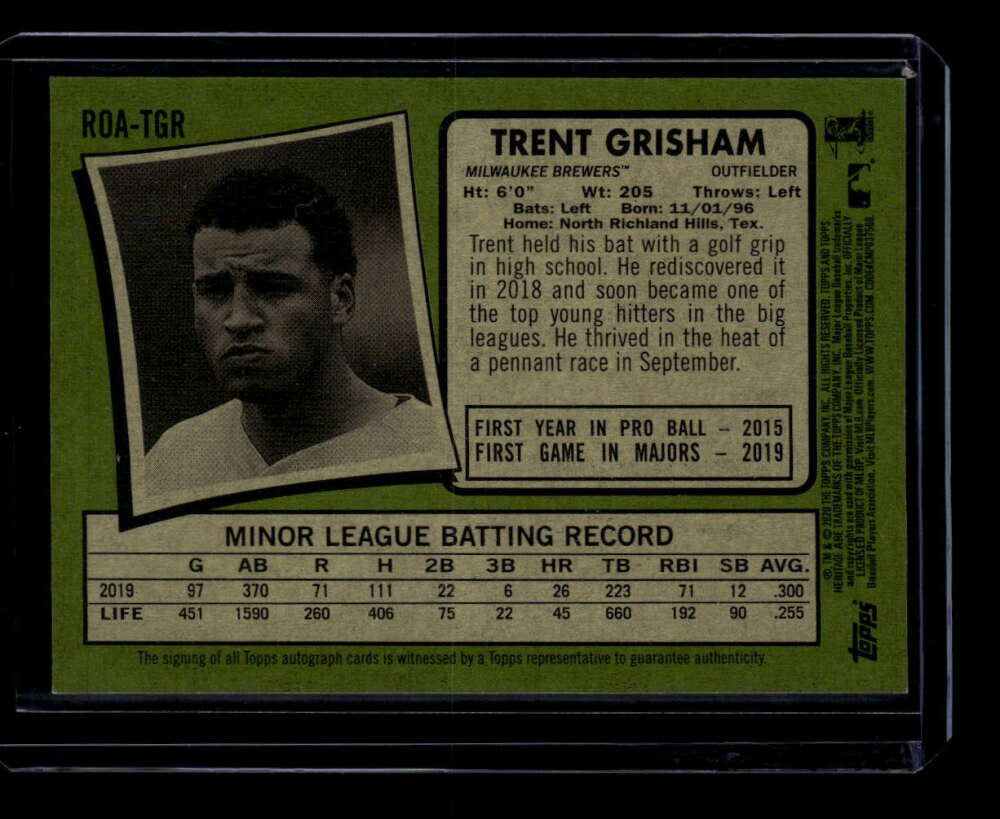 2020 Topps Heritage Real One Autographs ROATG Trent Grisham HN Rookie Auto