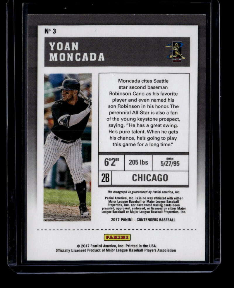 2017 Panini Contenders Rookie Cracked Ice Ticket 3 Yoan Moncada Rookie Auto 1/24