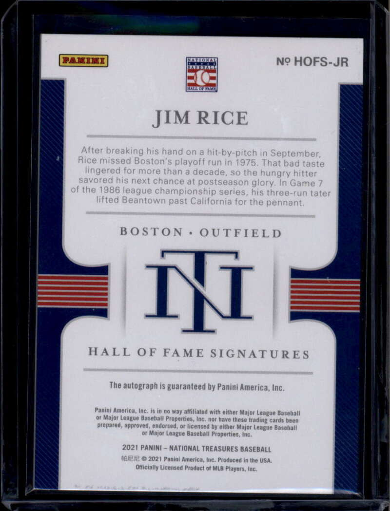 DELETE 174980 2021 Panini National Treasures Hall of Fame Signatures 16 Jim Rice Auto 10/49