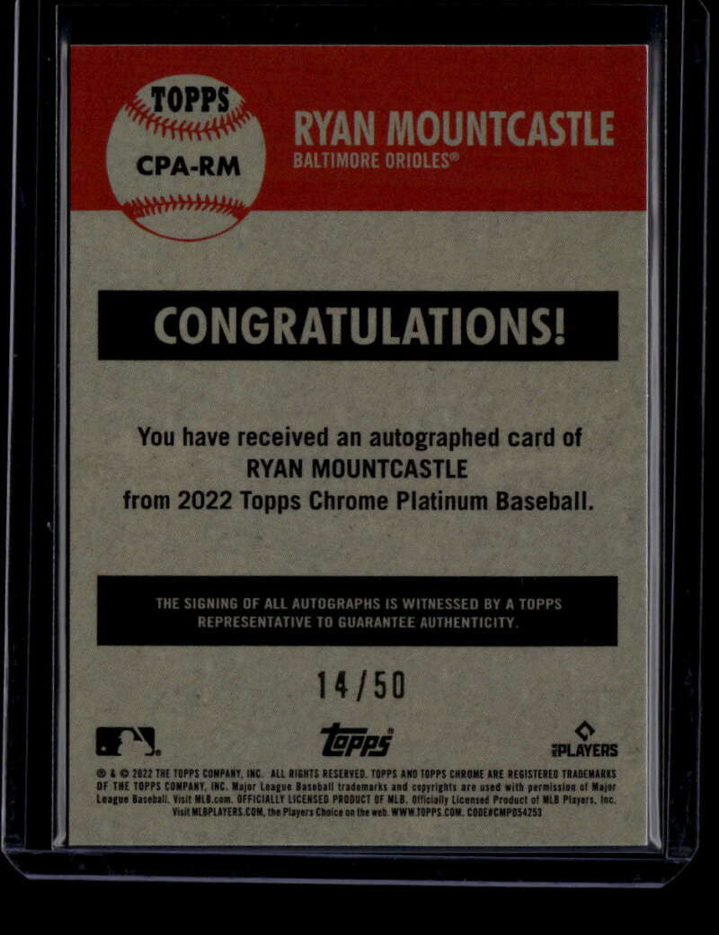 2022 Topps Chrome Platinum Autographs Gold Refractor Ryan Mountcastle Auto 14/50