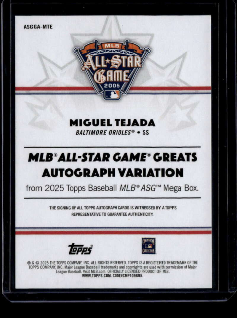 2025 Topps MLB All-Star Game Greats Autographs ASGGAMTE Miguel Tejada Auto 50/50