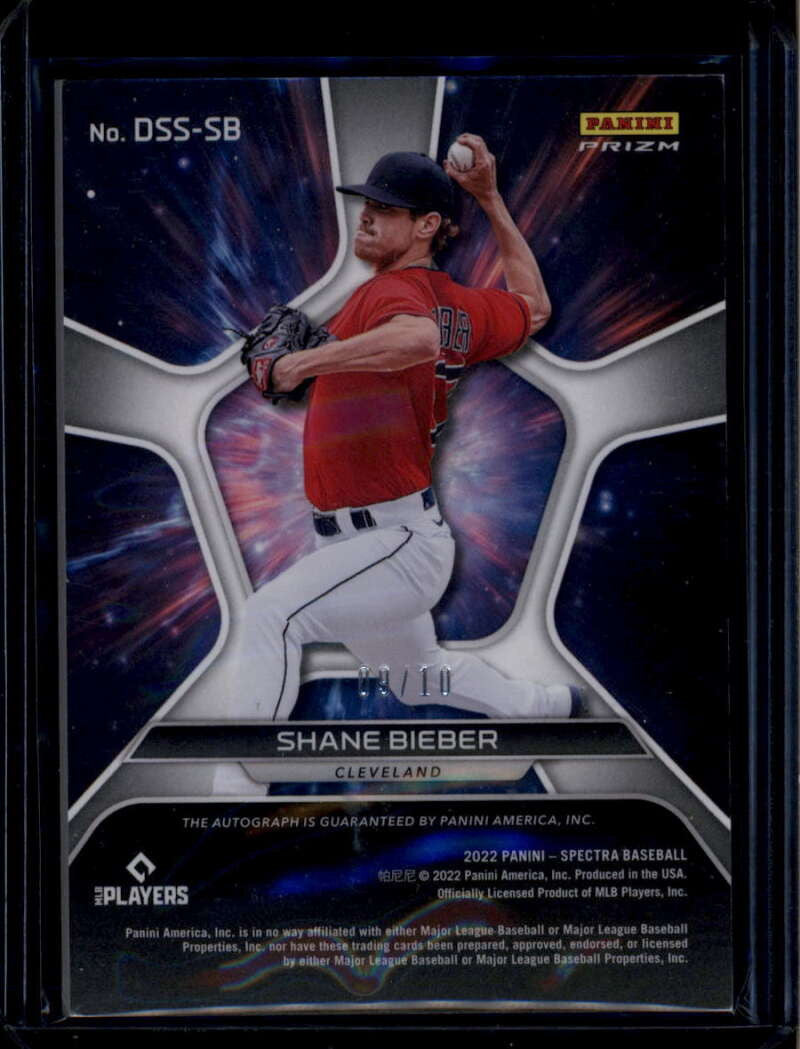 2022 Panini Chronicles Spectra Deep Space Signatures Gold Shane Bieber Auto 9/10