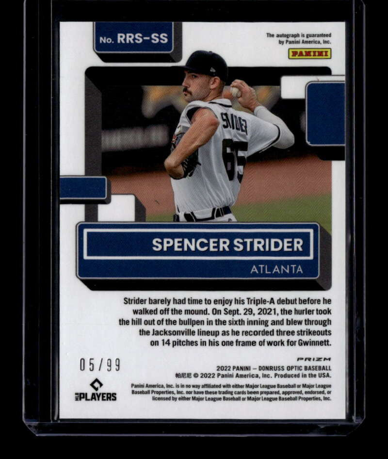 2022 Donruss Optic Rated Rookies Signature Blue Mojo Spencer Strider RC Auto /99