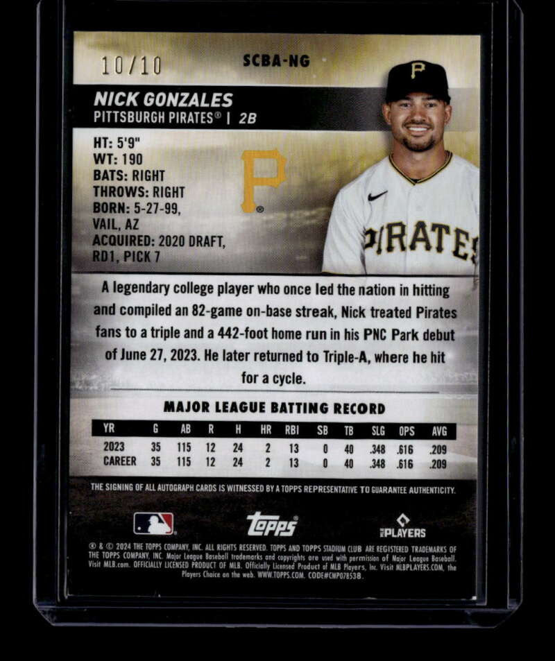 DELETE 175017 2024 Stadium Club Autographs Rainbow Foilboard Nick Gonzales RC Auto 10/10