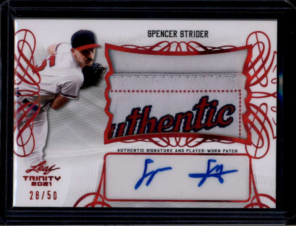 2021 Leaf Trinity Autographs Red Spencer Strider RC Logo Tag Patch Auto 28/50