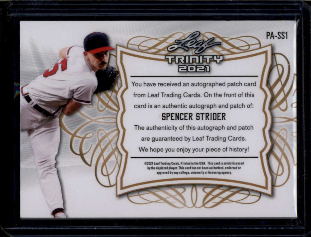 2021 Leaf Trinity Autographs Red Spencer Strider RC Logo Tag Patch Auto 28/50