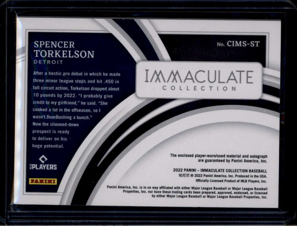 2022 Immaculate Collection Clearly 40 Spencer Torkelson Rookie Patch Auto 46/49