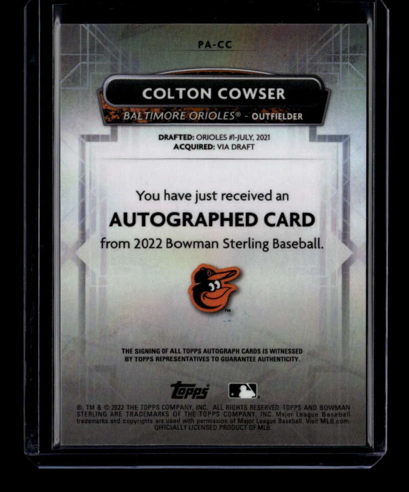 2022 Bowman Sterling Autographs Black Atomic Refractor Colton Cowser RC Auto /10
