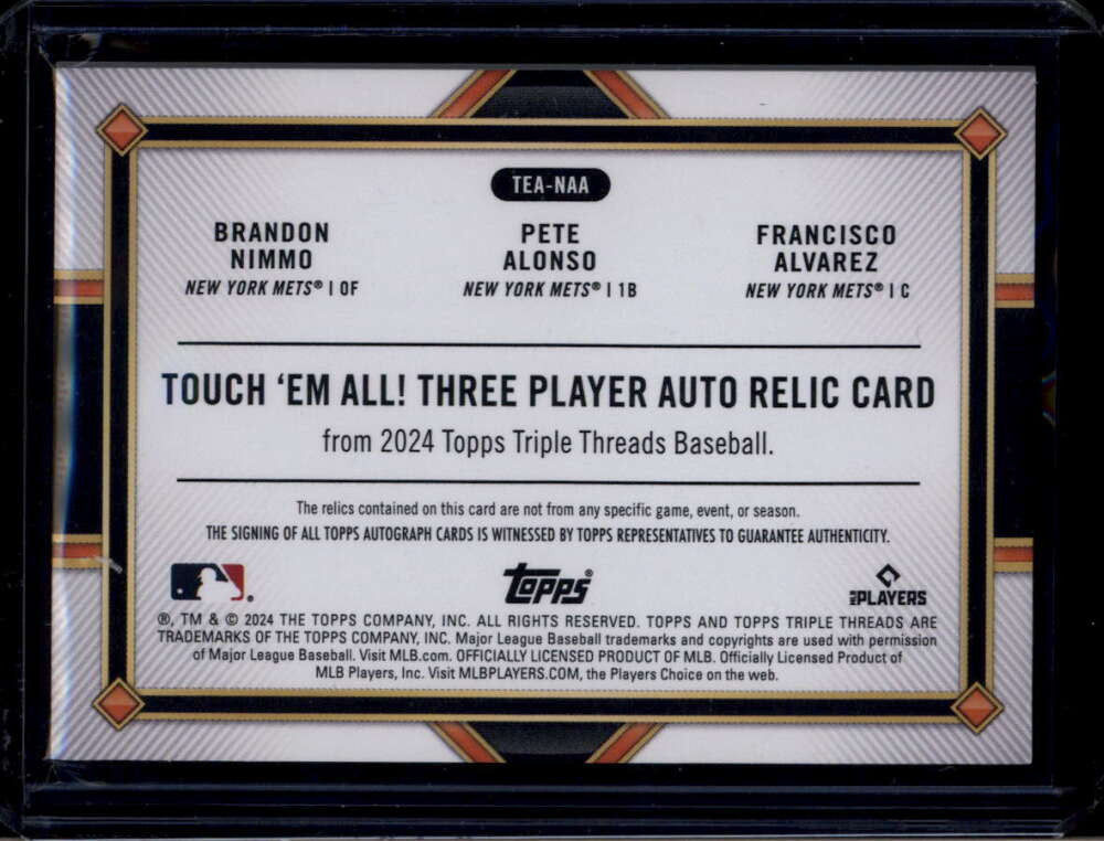 2024 Topps Triple Threads Autograph Nimmo Alvarez Alonso Triple Base Auto 8/18