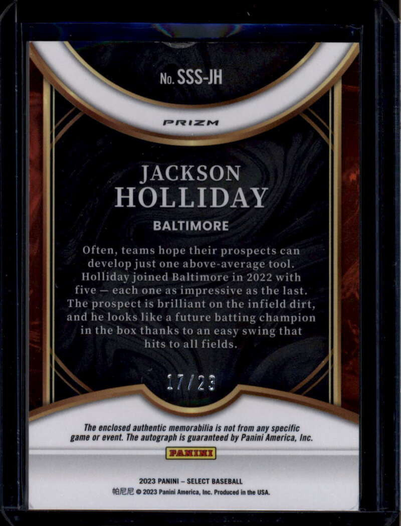 2023 Select Swatches Signatures Cracked Ice Jackson Holliday RC Patch Auto 17/23