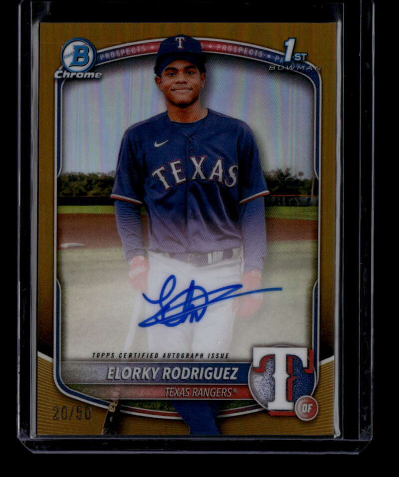 2025 Bowman Chrome Autographs Gold Refractor Elorky Rodriguez RC Auto 20/50
