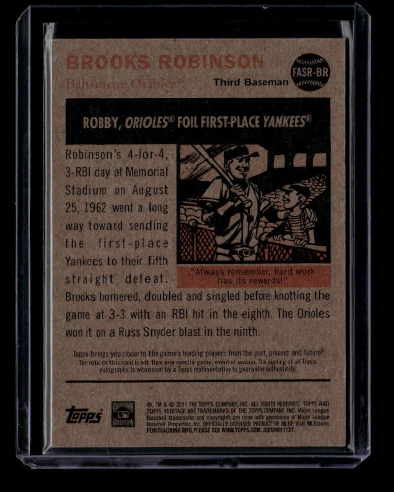2011 Topps Heritage Flashback Autographs BR Brooks Robinson Seat Relic Auto 7/25