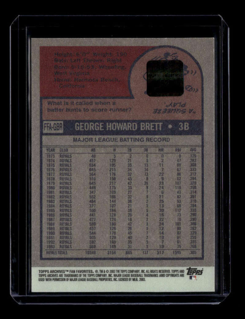 2003 Topps All-Time Fan Favorites Archives Autographs GBR George Brett Auto