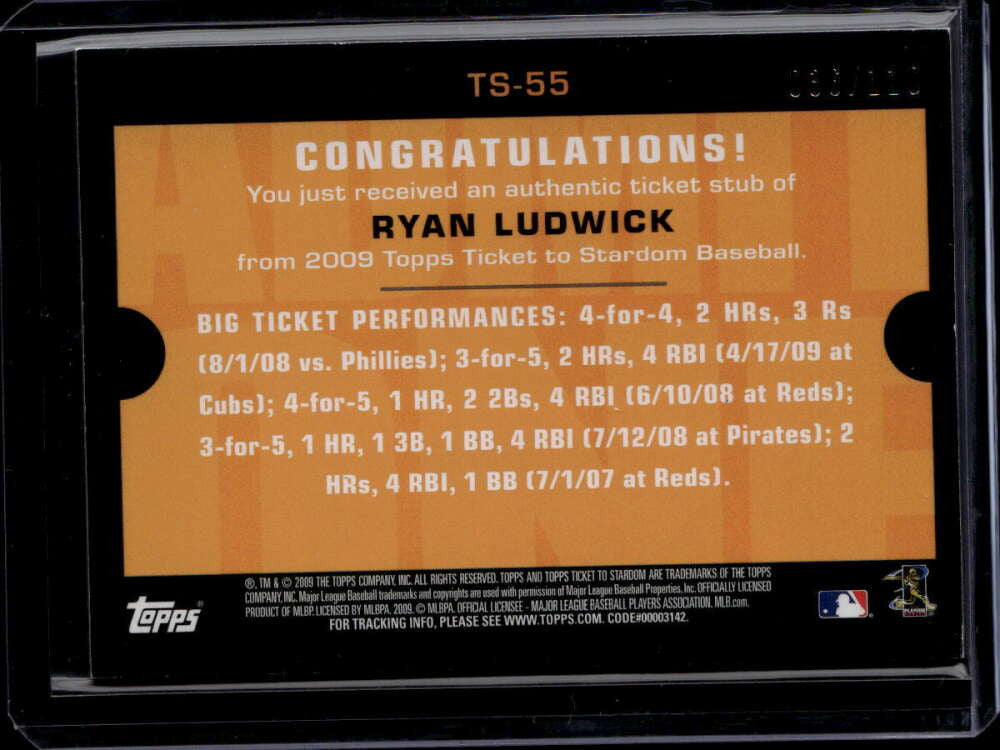 2009 Topps Ticket to Stardom Ticket Stubs ts55 Ryan Ludwick Ticket Stub 36/110