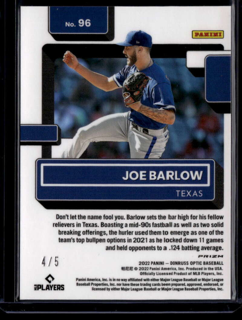 2022 Donruss Optic Green 96 Joe Barlow RR Rated Rookie 4/5