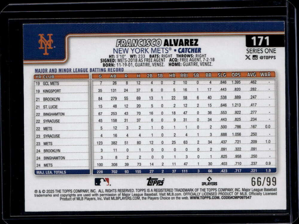 2025 Topps Green Holo Foil 171 Francisco Alvarez 66/99