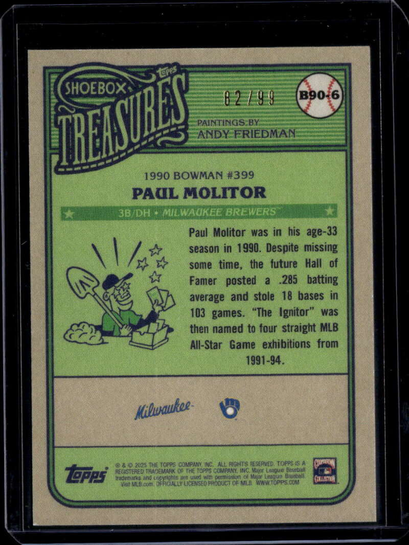 2025 Topps Shoebox Treasures '90 Bowman Stamp b906 Paul Molitor 82/99