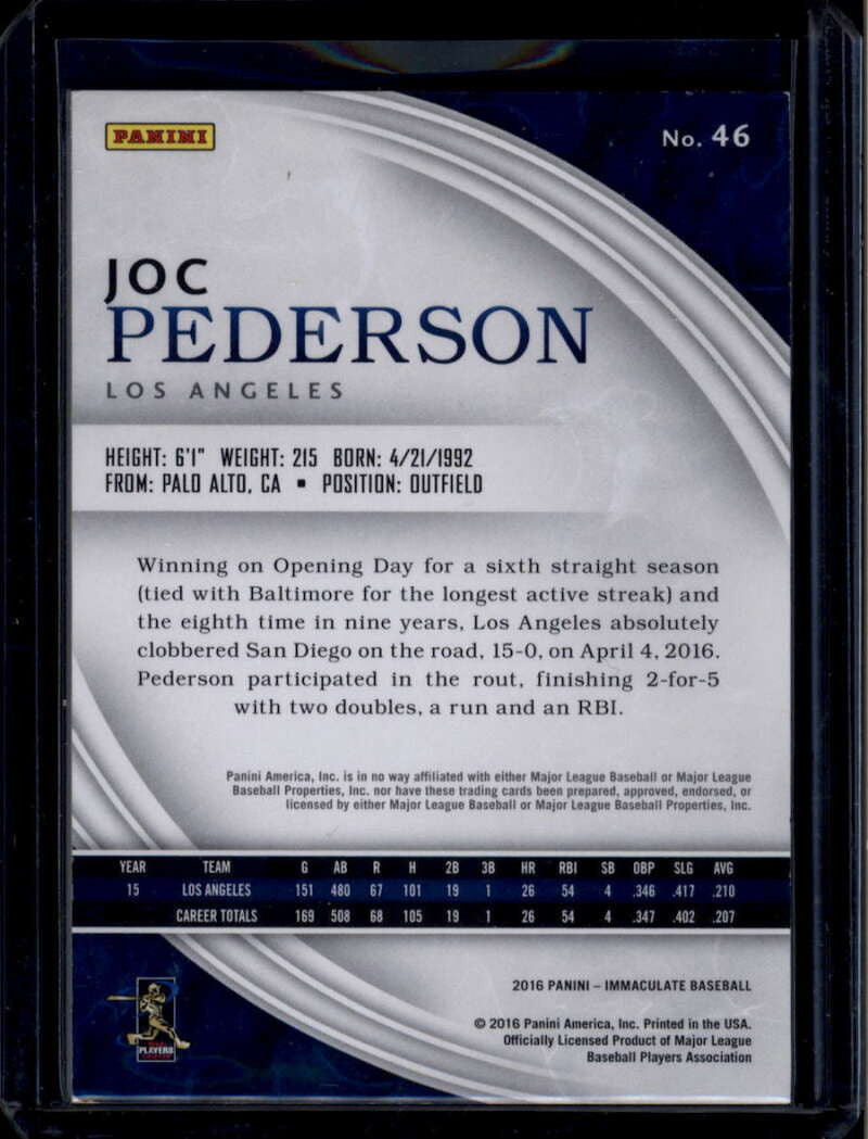 2016 Immaculate Collection Red 46 Joc Pederson 8/25
