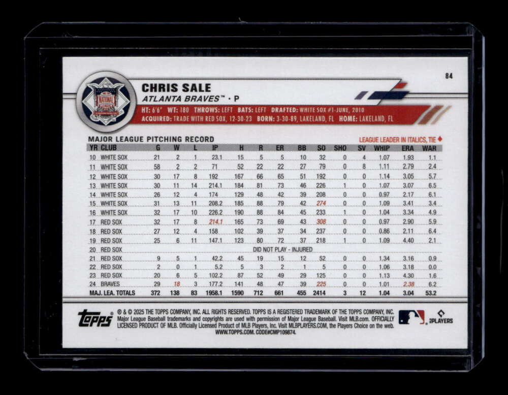 2025 Topps All-Star Game Green Foil 84 Chris Sale 49/99