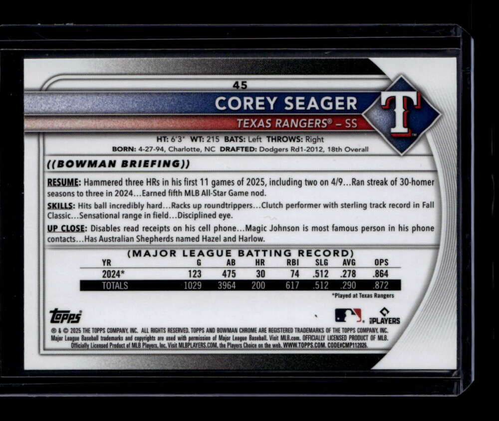 2025 Bowman Chrome Green Refractor 45 Corey Seager 50/99
