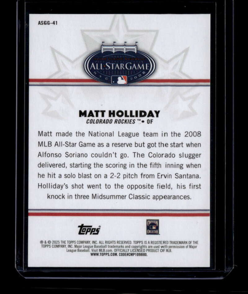 2025 Topps MLB All-Star Game Greats Gold Foil asgg41 Matt Holliday 43/50