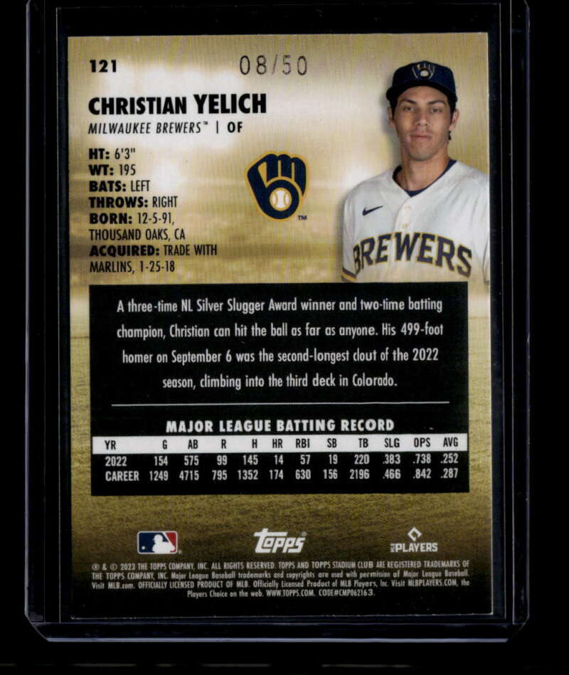 2023 Stadium Club Blue Foil 121 Christian Yelich 8/50