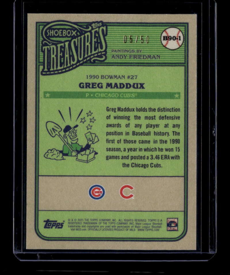 SOLD 175236 2025 Topps Shoebox Treasures '90 Bowman Sepia Filter b901 Greg Maddux 5/50