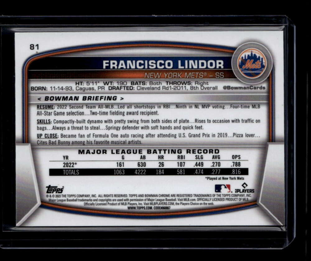 2023 Bowman Chrome Mega Box Navy Refractor 81 Francisco Lindor 102/175