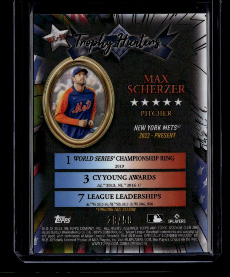 2022 Stadium Club Chrome Trophy Hunters Gold Refractor rl35 Max Scherzer 28/50