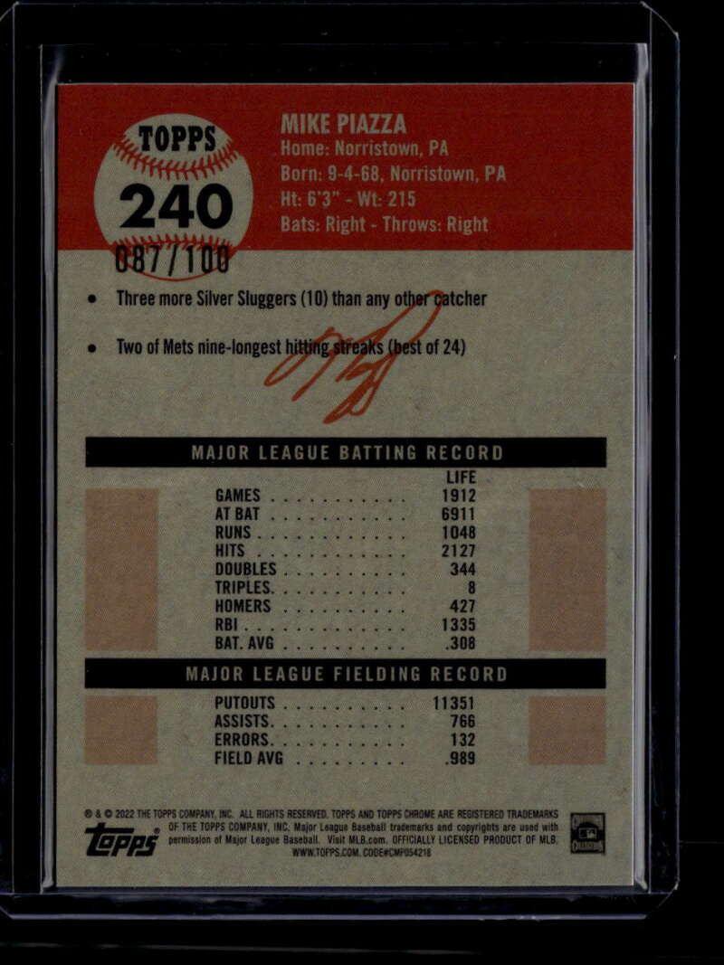 2022 Topps Chrome Platinum Anniversary Red Atomic Refractor Mike Piazza 87/100