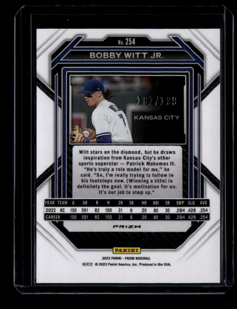 2023 Panini Prizm Prizms Red Refractor 254 Bobby Witt Jr. 167/199