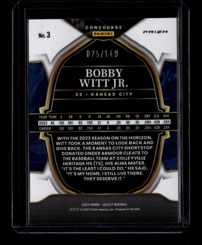 2023 Select Prizms White Refractor 3 Bobby Witt Jr. 75/149