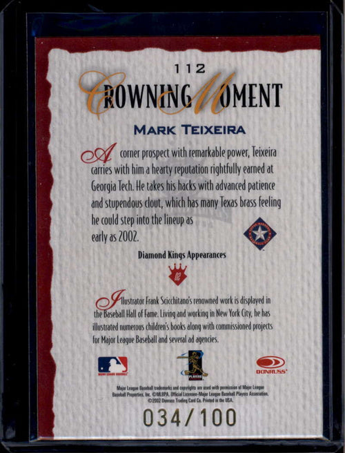 2002 Diamond Kings Gold Foil 112 Mark Teixeira 34/100