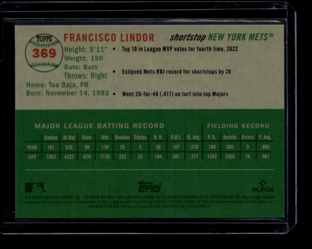 2023 Topps Chrome Platinum Anniversary Toile Gold Refractor Francisco Lindor /50