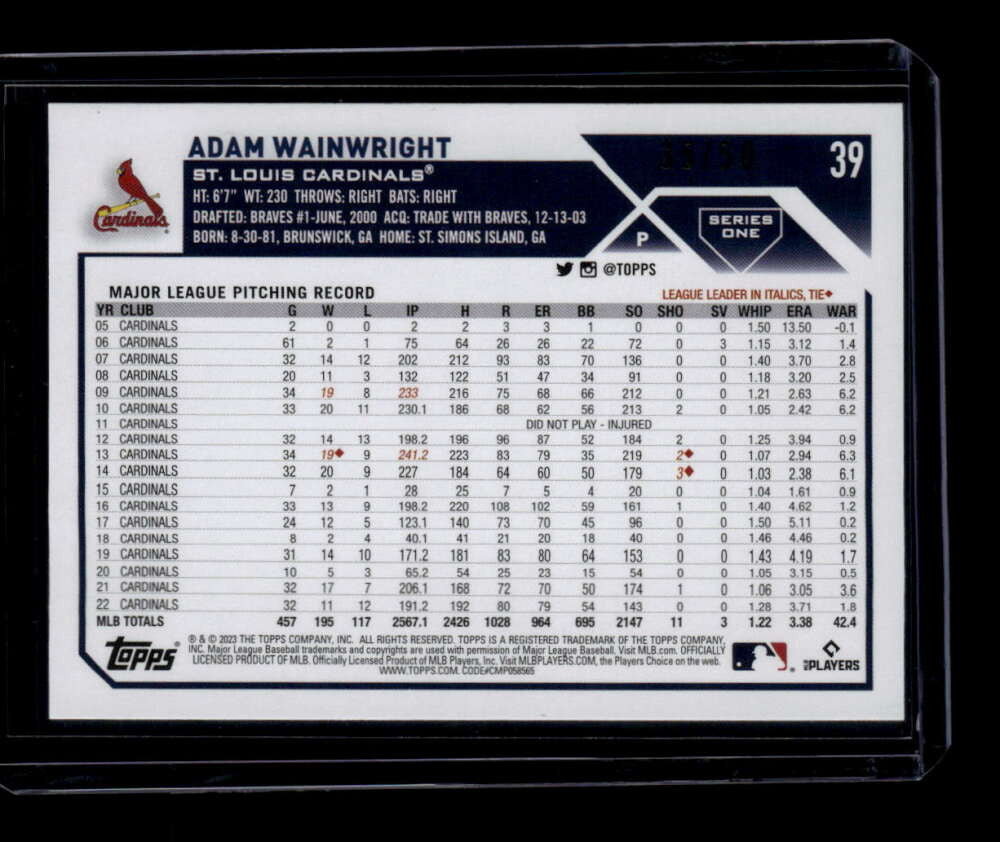 2023 Topps Mother's Day Pink 39 Adam Wainwright 35/50