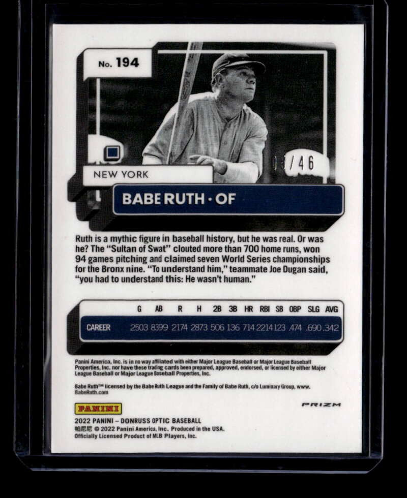 DELETE 175344 2022 Donruss Optic Freedom Refractor 194 Babe Ruth 5/46