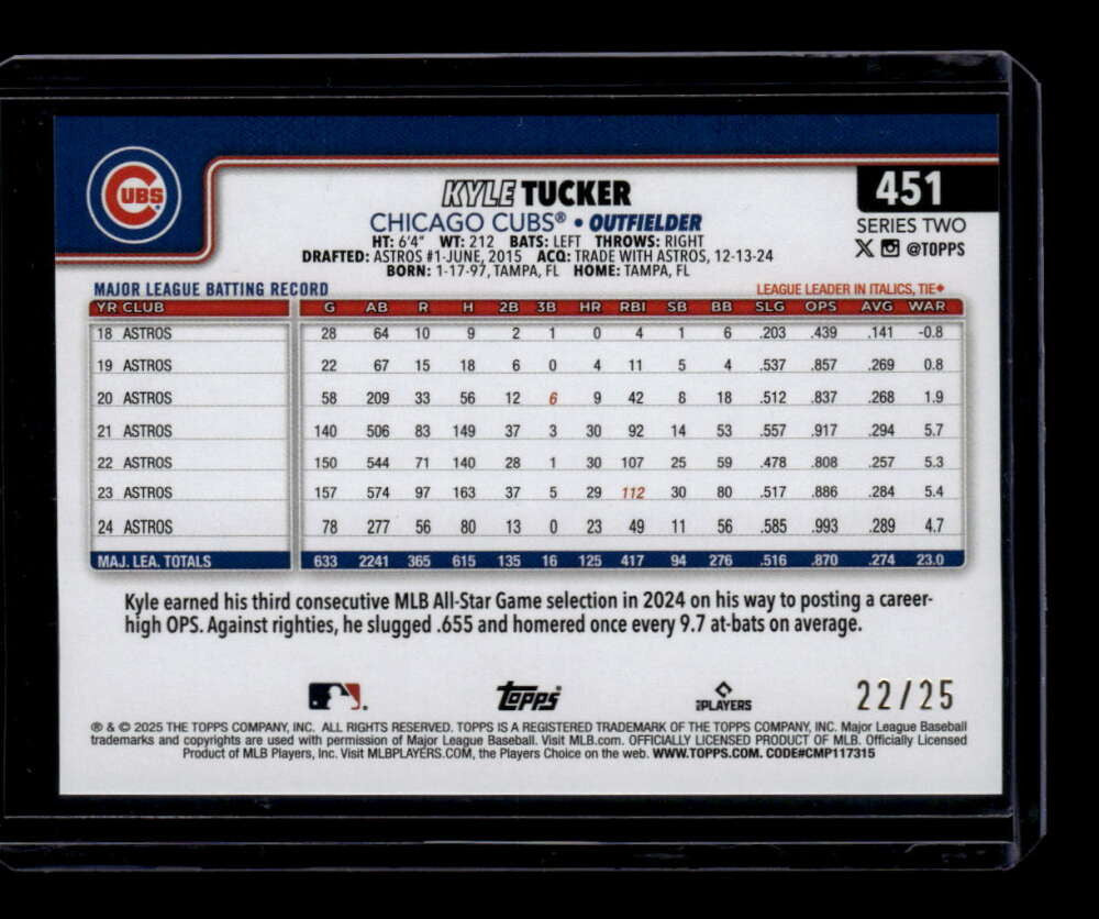 2025 Topps Fanatics Fest Big Apple Orange Foil 451 Kyle Tucker 22/25