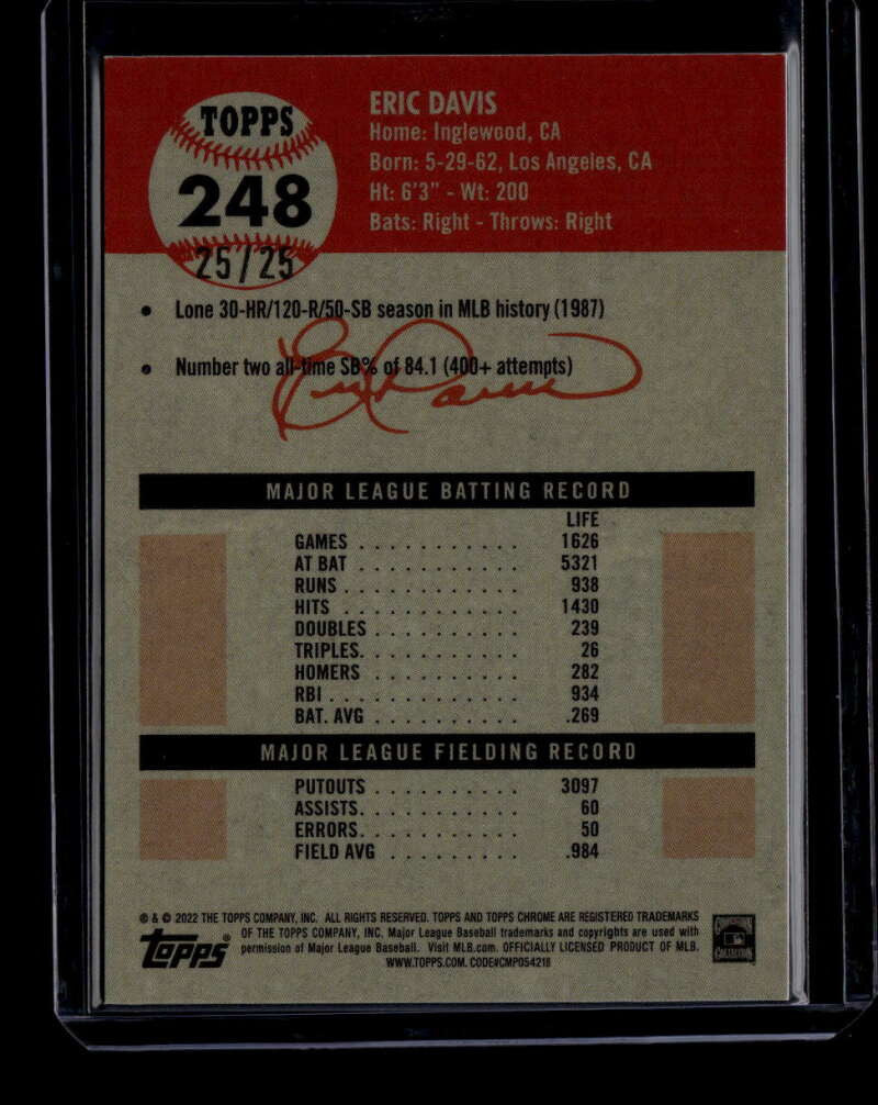 SOLD 175376 2022 Topps Chrome Platinum Anniversary Toile Orange Refractor 248 Eric Davis /25