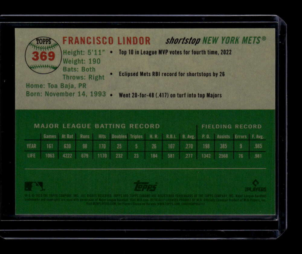 2023 Topps Chrome Platinum Anniversary Orange Refractor 369 Francisco Lindor /25